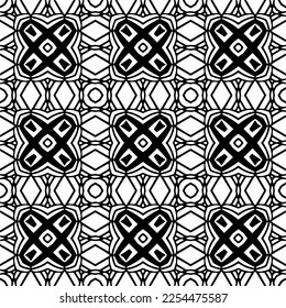 Vector pattern in geometric ornamental style. Black and white color. Simple geo all over print block for apparel textile, ladies dress, fashion garment, digital wall paper.