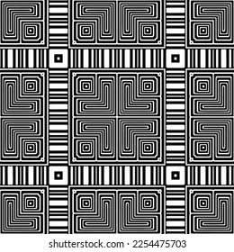 Vector pattern in geometric ornamental style. Black and white color. Simple geo all over print block for apparel textile, ladies dress, fashion garment, digital wall paper.
