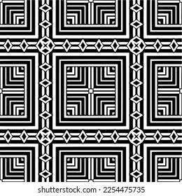 Vector pattern in geometric ornamental style. Black and white color. Simple geo all over print block for apparel textile, ladies dress, fashion garment, digital wall paper.