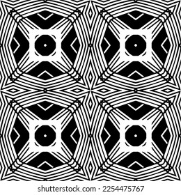 Vector pattern in geometric ornamental style. Black and white color. Simple geo all over print block for apparel textile, ladies dress, fashion garment, digital wall paper.