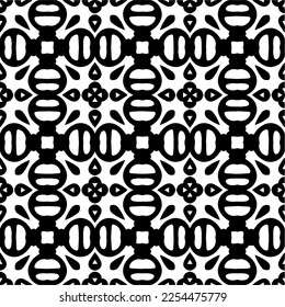 Vector pattern in geometric ornamental style. Black and white color. Simple geo all over print block for apparel textile, ladies dress, fashion garment, digital wall paper.