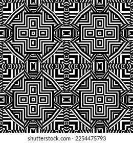 Vector pattern in geometric ornamental style. Black and white color. Simple geo all over print block for apparel textile, ladies dress, fashion garment, digital wall paper.