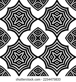 Vector pattern in geometric ornamental style. Black and white color. Simple geo all over print block for apparel textile, ladies dress, fashion garment, digital wall paper.