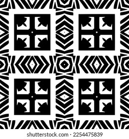 Vector pattern in geometric ornamental style. Black and white color. Simple geo all over print block for apparel textile, ladies dress, fashion garment, digital wall paper.