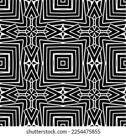 Vector pattern in geometric ornamental style. Black and white color. Simple geo all over print block for apparel textile, ladies dress, fashion garment, digital wall paper.