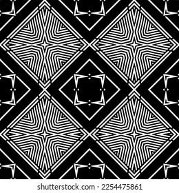 Vector pattern in geometric ornamental style. Black and white color. Simple geo all over print block for apparel textile, ladies dress, fashion garment, digital wall paper.