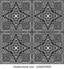 Vektormuster im geometrischen Zierstil. Schwarz-Weiß-Farbe. Einfaches Geo auf dem gesamten Druckblock für Bekleidung, Damenkleidung, Modebekleidung, digitale Tapete.