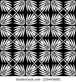Vector pattern in geometric ornamental style. Black and white color. Simple geo all over print block for apparel textile, ladies dress, fashion garment, digital wall paper.