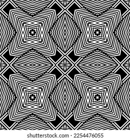 Vektormuster im geometrischen Zierstil. Schwarz-Weiß-Farbe. Einfaches Geo auf dem gesamten Druckblock für Bekleidung, Damenkleidung, Modebekleidung, digitale Tapete.