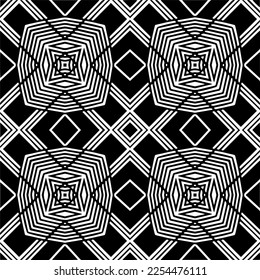 Vector pattern in geometric ornamental style. Black and white color. Simple geo all over print block for apparel textile, ladies dress, fashion garment, digital wall paper.