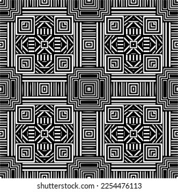 Vector pattern in geometric ornamental style. Black and white color. Simple geo all over print block for apparel textile, ladies dress, fashion garment, digital wall paper.