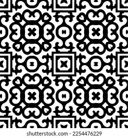 Vector pattern in geometric ornamental style. Black and white color. Simple geo all over print block for apparel textile, ladies dress, fashion garment, digital wall paper.