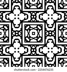 Vector pattern in geometric ornamental style. Black and white color. Simple geo all over print block for apparel textile, ladies dress, fashion garment, digital wall paper.