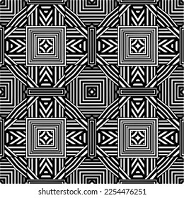 Vector pattern in geometric ornamental style. Black and white color. Simple geo all over print block for apparel textile, ladies dress, fashion garment, digital wall paper.