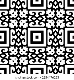 Vector pattern in geometric ornamental style. Black and white color. Simple geo all over print block for apparel textile, ladies dress, fashion garment, digital wall paper.