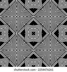 Vector pattern in geometric ornamental style. Black and white color. Simple geo all over print block for apparel textile, ladies dress, fashion garment, digital wall paper.