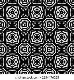 Vector pattern in geometric ornamental style. Black and white color. Simple geo all over print block for apparel textile, ladies dress, fashion garment, digital wall paper.