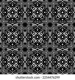 Vector pattern in geometric ornamental style. Black and white color. Simple geo all over print block for apparel textile, ladies dress, fashion garment, digital wall paper.