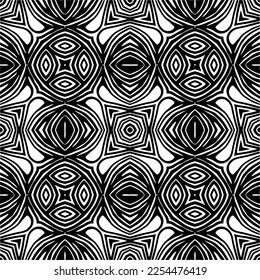 Vector pattern in geometric ornamental style. Black and white color. Simple geo all over print block for apparel textile, ladies dress, fashion garment, digital wall paper.