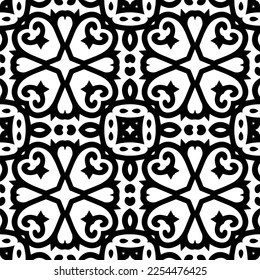 Vector pattern in geometric ornamental style. Black and white color. Simple geo all over print block for apparel textile, ladies dress, fashion garment, digital wall paper.