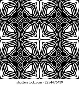 Vector pattern in geometric ornamental style. Black and white color. Simple geo all over print block for apparel textile, ladies dress, fashion garment, digital wall paper.