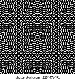 Vector pattern in geometric ornamental style. Black and white color. Simple geo all over print block for apparel textile, ladies dress, fashion garment, digital wall paper.