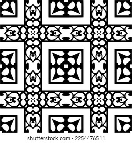 Vector pattern in geometric ornamental style. Black and white color. Simple geo all over print block for apparel textile, ladies dress, fashion garment, digital wall paper.
