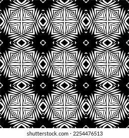Vector pattern in geometric ornamental style. Black and white color. Simple geo all over print block for apparel textile, ladies dress, fashion garment, digital wall paper.