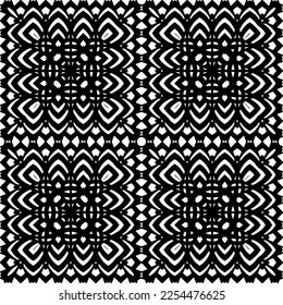 Vector pattern in geometric ornamental style. Black and white color. Simple geo all over print block for apparel textile, ladies dress, fashion garment, digital wall paper.