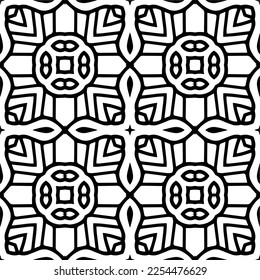 Vector pattern in geometric ornamental style. Black and white color. Simple geo all over print block for apparel textile, ladies dress, fashion garment, digital wall paper.