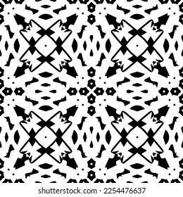Vector pattern in geometric ornamental style. Black and white color. Simple geo all over print block for apparel textile, ladies dress, fashion garment, digital wall paper.