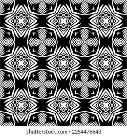 Vektormuster im geometrischen Zierstil. Schwarz-Weiß-Farbe. Einfaches Geo auf dem gesamten Druckblock für Bekleidung, Damenkleidung, Modebekleidung, digitale Tapete.