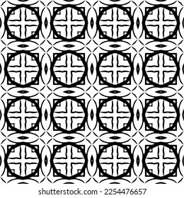 Vector pattern in geometric ornamental style. Black and white color. Simple geo all over print block for apparel textile, ladies dress, fashion garment, digital wall paper.