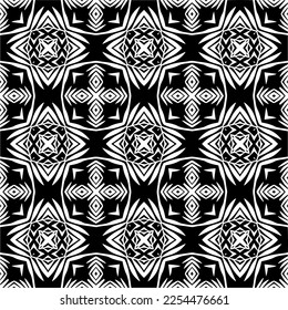 Vector pattern in geometric ornamental style. Black and white color. Simple geo all over print block for apparel textile, ladies dress, fashion garment, digital wall paper.