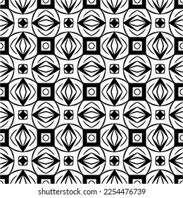 Vector pattern in geometric ornamental style. Black and white color. Simple geo all over print block for apparel textile, ladies dress, fashion garment, digital wall paper.
