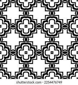 Vector pattern in geometric ornamental style. Black and white color. Simple geo all over print block for apparel textile, ladies dress, fashion garment, digital wall paper.