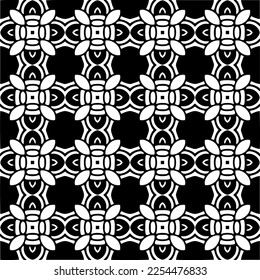 Vector pattern in geometric ornamental style. Black and white color. Simple geo all over print block for apparel textile, ladies dress, fashion garment, digital wall paper.