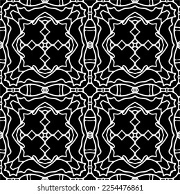 Vector pattern in geometric ornamental style. Black and white color. Simple geo all over print block for apparel textile, ladies dress, fashion garment, digital wall paper.