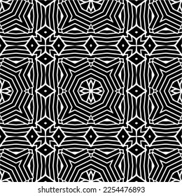 Vector pattern in geometric ornamental style. Black and white color. Simple geo all over print block for apparel textile, ladies dress, fashion garment, digital wall paper.