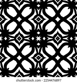 Vector pattern in geometric ornamental style. Black and white color. Simple geo all over print block for apparel textile, ladies dress, fashion garment, digital wall paper.