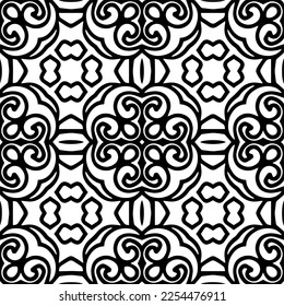 Vector pattern in geometric ornamental style. Black and white color. Simple geo all over print block for apparel textile, ladies dress, fashion garment, digital wall paper.