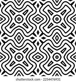 Vector pattern in geometric ornamental style. Black and white color. Simple geo all over print block for apparel textile, ladies dress, fashion garment, digital wall paper.