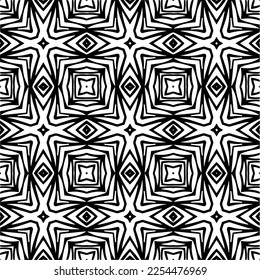 Vector pattern in geometric ornamental style. Black and white color. Simple geo all over print block for apparel textile, ladies dress, fashion garment, digital wall paper.