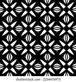 Vector pattern in geometric ornamental style. Black and white color. Simple geo all over print block for apparel textile, ladies dress, fashion garment, digital wall paper.