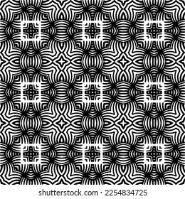 Vector pattern in geometric ornamental style. Black and white color.Seamless repeat pattern.Simple geo all over print block for apparel textile, ladies dress, fashion garment, digital wall paper.