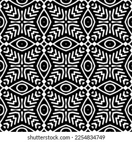 Vector pattern in geometric ornamental style. Black and white color.Seamless repeat pattern.Simple geo all over print block for apparel textile, ladies dress, fashion garment, digital wall paper.