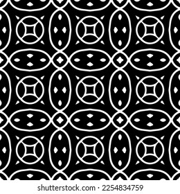 Vector pattern in geometric ornamental style. Black and white color.Seamless repeat pattern.Simple geo all over print block for apparel textile, ladies dress, fashion garment, digital wall paper.