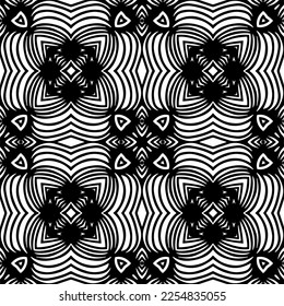 Vector pattern in geometric ornamental style. Black and white color.Seamless repeat pattern.Simple geo all over print block for apparel textile, ladies dress, fashion garment, digital wall paper.