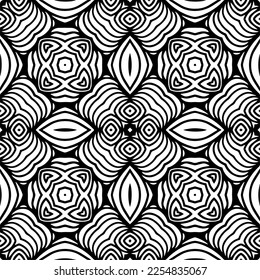 Vector pattern in geometric ornamental style. Black and white color.Seamless repeat pattern.Simple geo all over print block for apparel textile, ladies dress, fashion garment, digital wall paper.