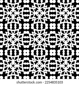 Vector pattern in geometric ornamental style. Black and white color.Seamless repeat pattern.Simple geo all over print block for apparel textile, ladies dress, fashion garment, digital wall paper.